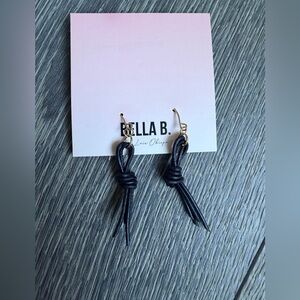 Bella B Faux Leather Fringe Knot Bohemian Lightweight Dangle Earrings in Black